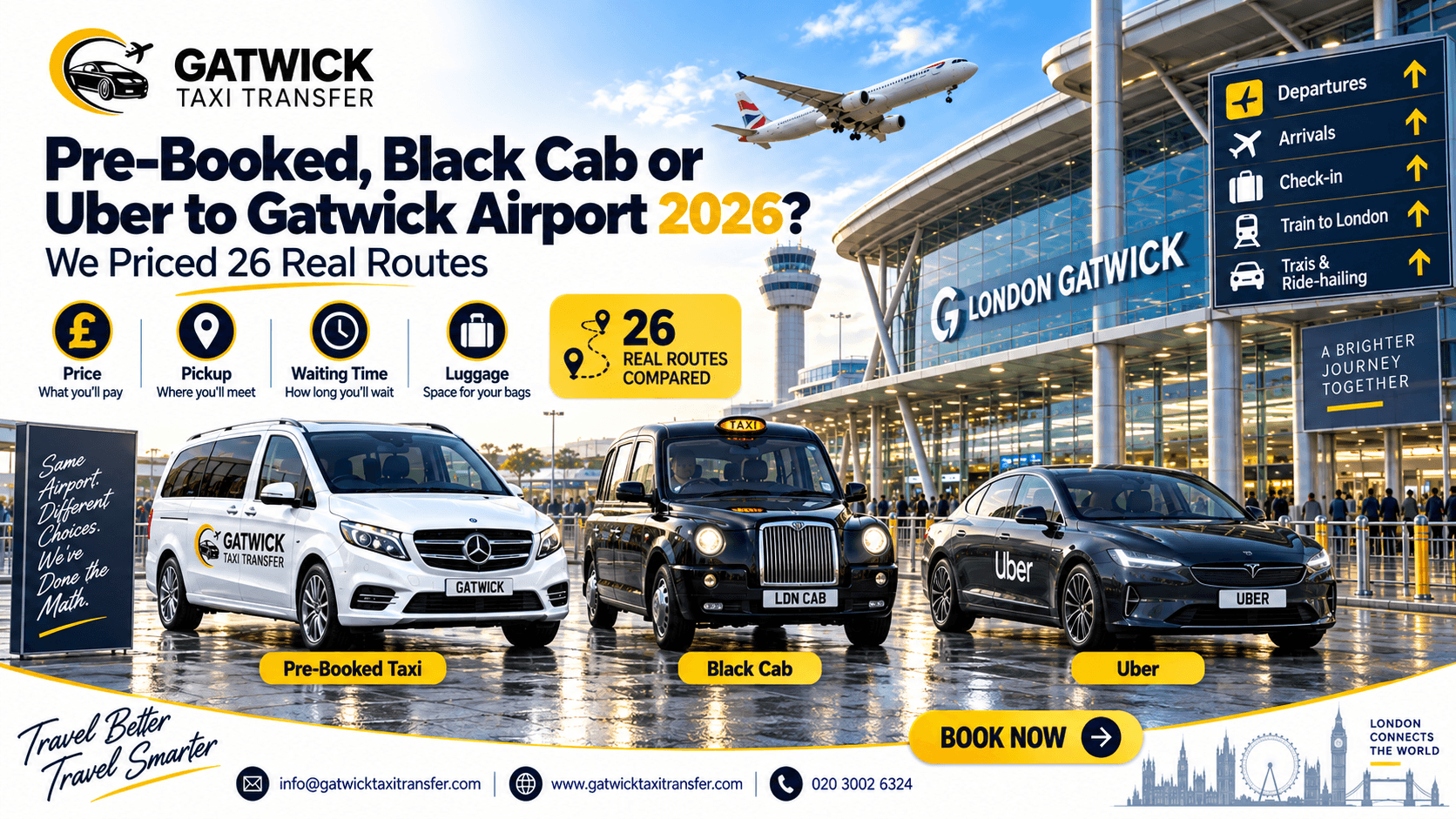 Pre-Booked, Black Cab or Uber to Gatwick? We Priced 18 Real Routes